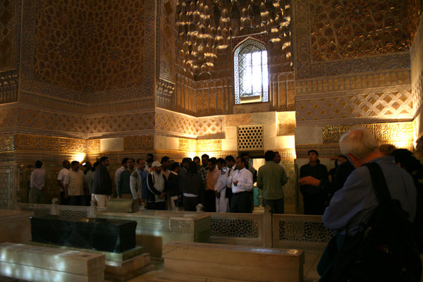 Gur Emir Mausoleum. The ornate carved headstones